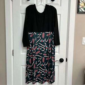 Festive Black and Green Dress with Candy Cane Print